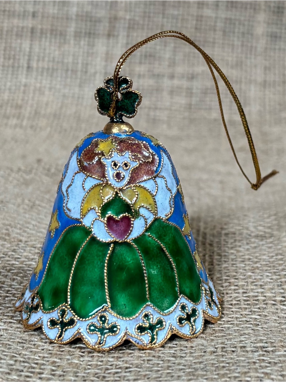 Vintage Cloisonne Angel Bell Christmas Ornament Holiday Festive Elegant